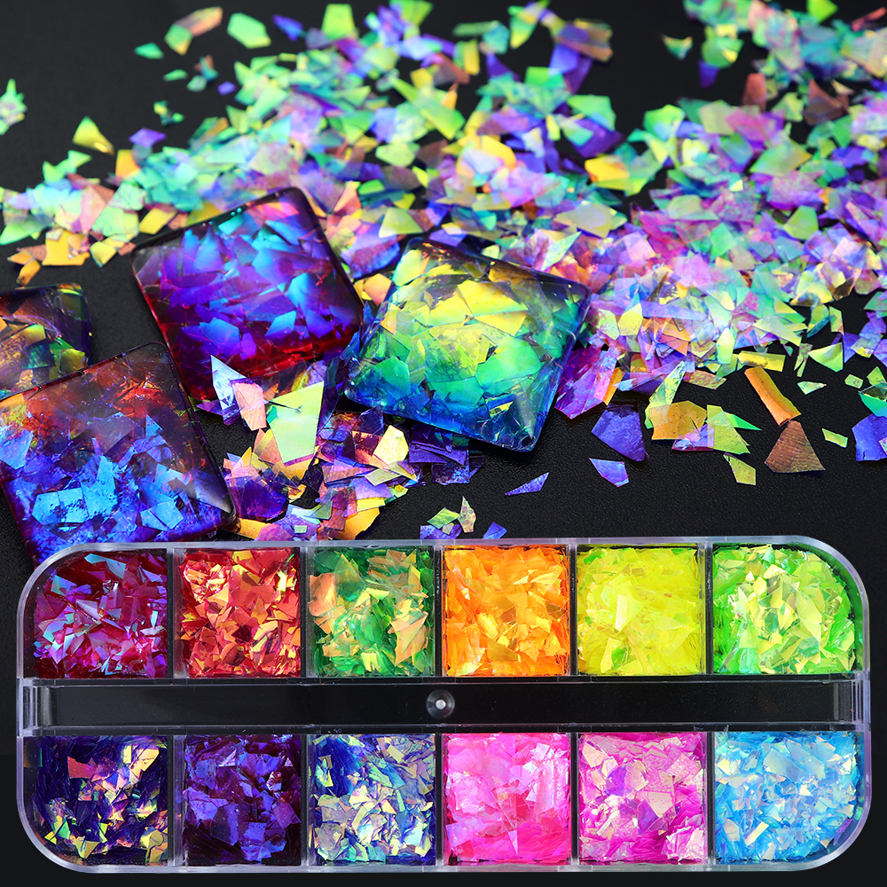Pet Supplies Delivery - 12 Grids/Box Iridescent Glitter Irregular Flakes