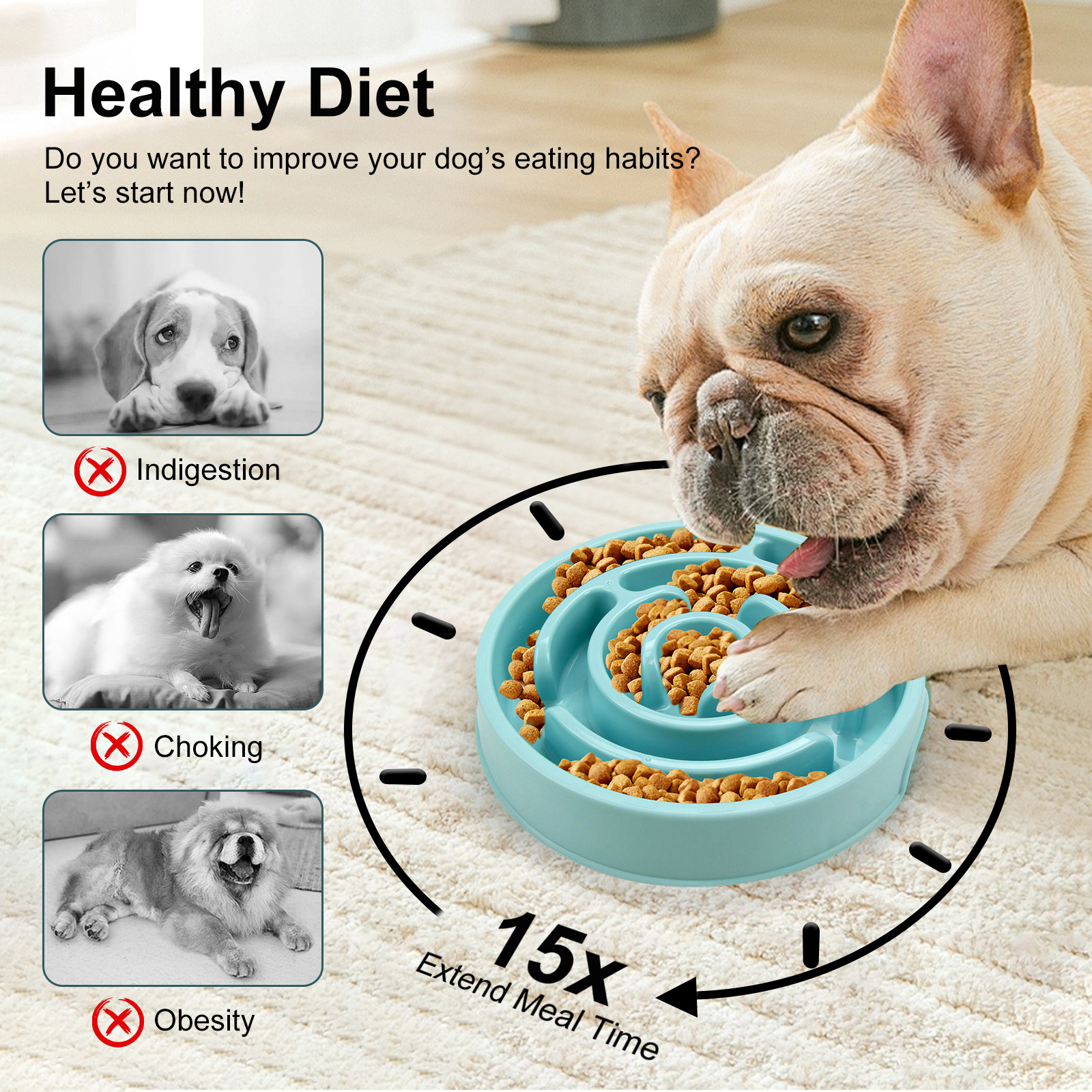 Slow Feeder Dog Bowl - Pet Slow Food Bowl - Non